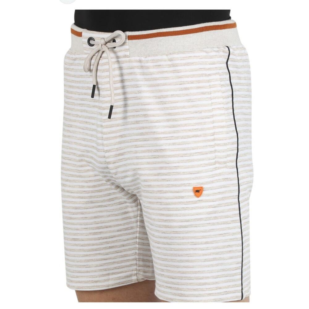 Monte Carlo Mens Shorts Cotton Blend White Tan Stripes Bermuda Knit Size Large